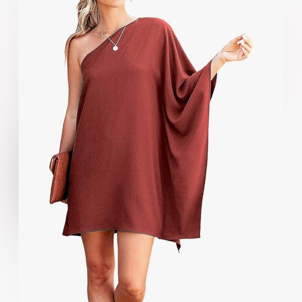 Womens One Shoulder Casual Solid Color Club Party Mini Short Dress
